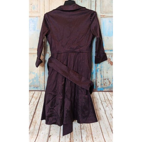 Emma Street Womens Size 14 Wine Purple Collared Tie Front Tafetta Dress 1123210 - Picture 2 of 10